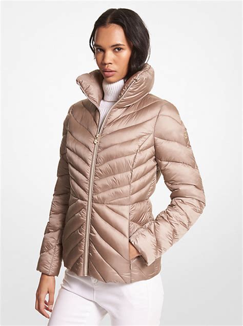 michael kors packable down puffer coat taupe|Michael Kors lightweight puffer coats.